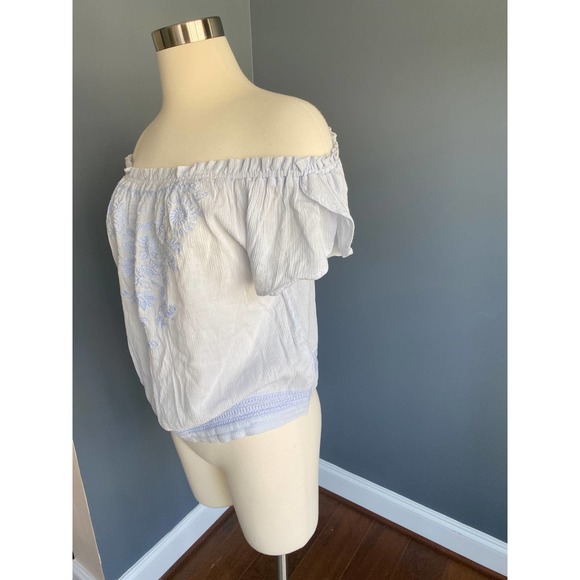 Hollister baby blue off the shoulder embroidered boho top - Picture 12 of 13